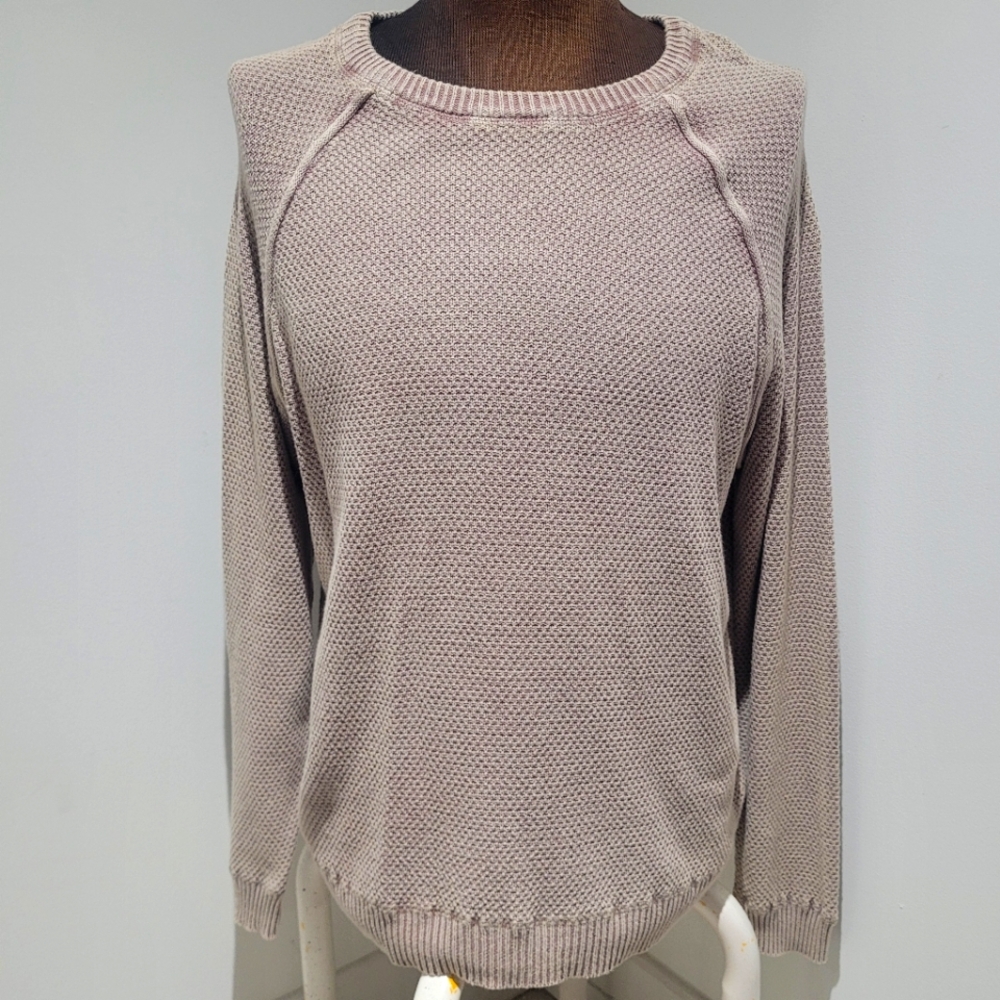 William Rast Men's Cotton Crew Neck Long Sleeve Waffle Knit Sweater Large Cream